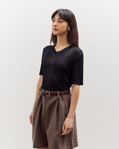 Cordera Ribbed Knit T-Shirt, Navy