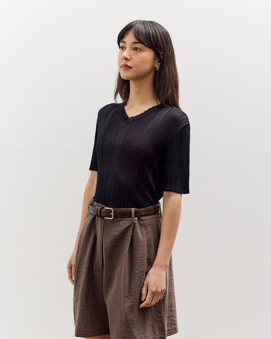 Cordera Ribbed Knit T-Shirt, Navy