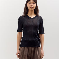 Cordera Ribbed Knit T-Shirt, Navy