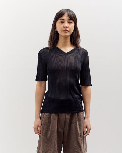 Cordera Ribbed Knit T-Shirt, Navy