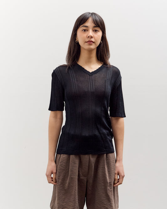 Cordera Ribbed Knit T-Shirt, Navy