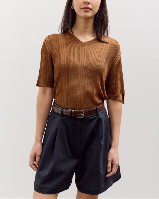 Cordera Ribbed Knit T-Shirt, Tobacco