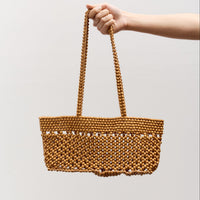 Cordera Wooden Beads Mini Bag, Ochre