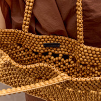 Cordera Wooden Beads Mini Bag, Ochre