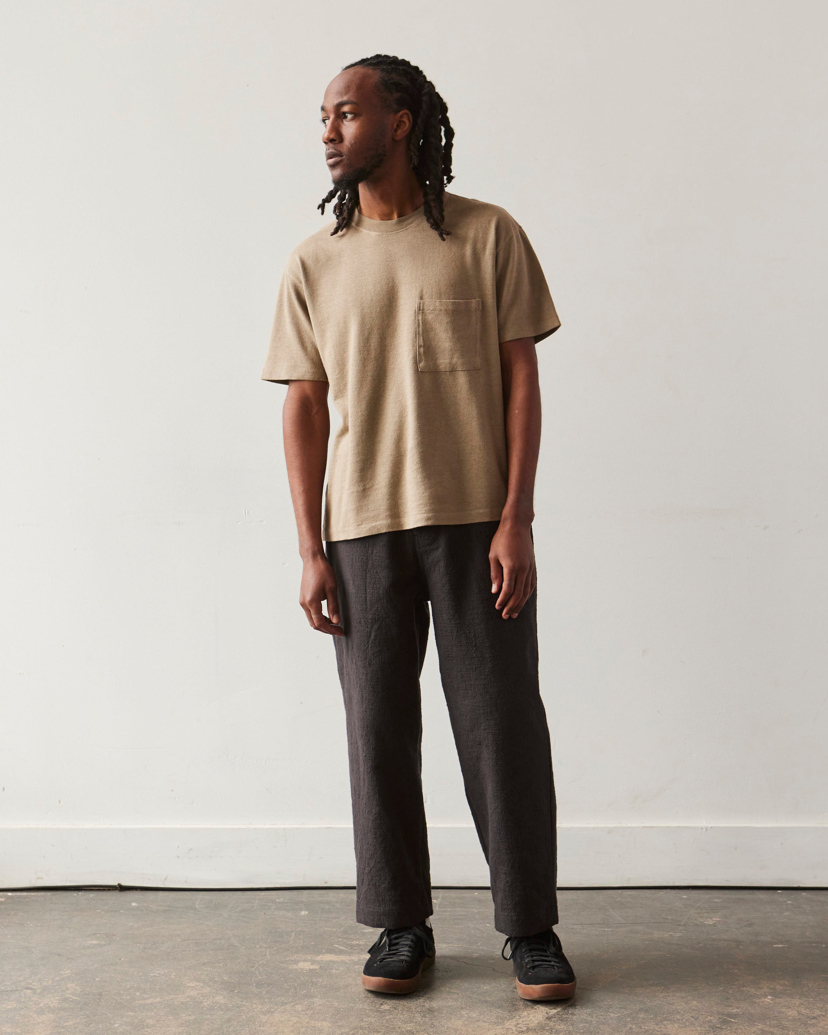 Evan Kinori Yarn Dyed Slub Cotton Elastic Pant, Brown/Navy – Glasswing