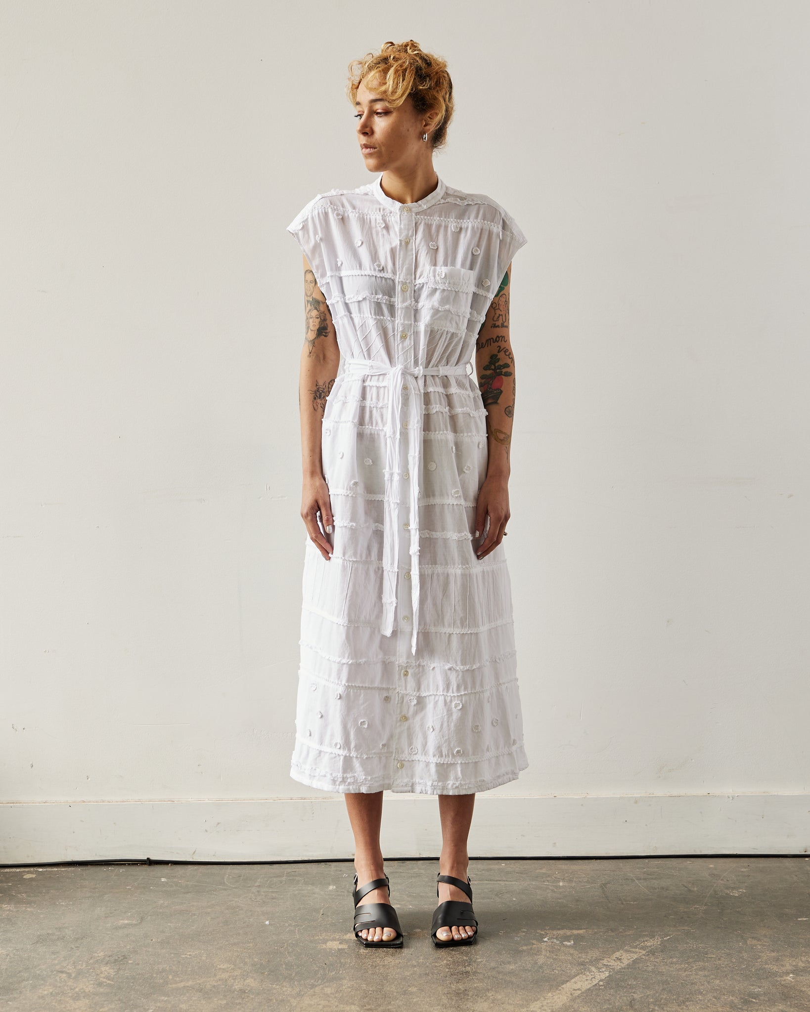 Engineered Garments Banded Collar Dress, White