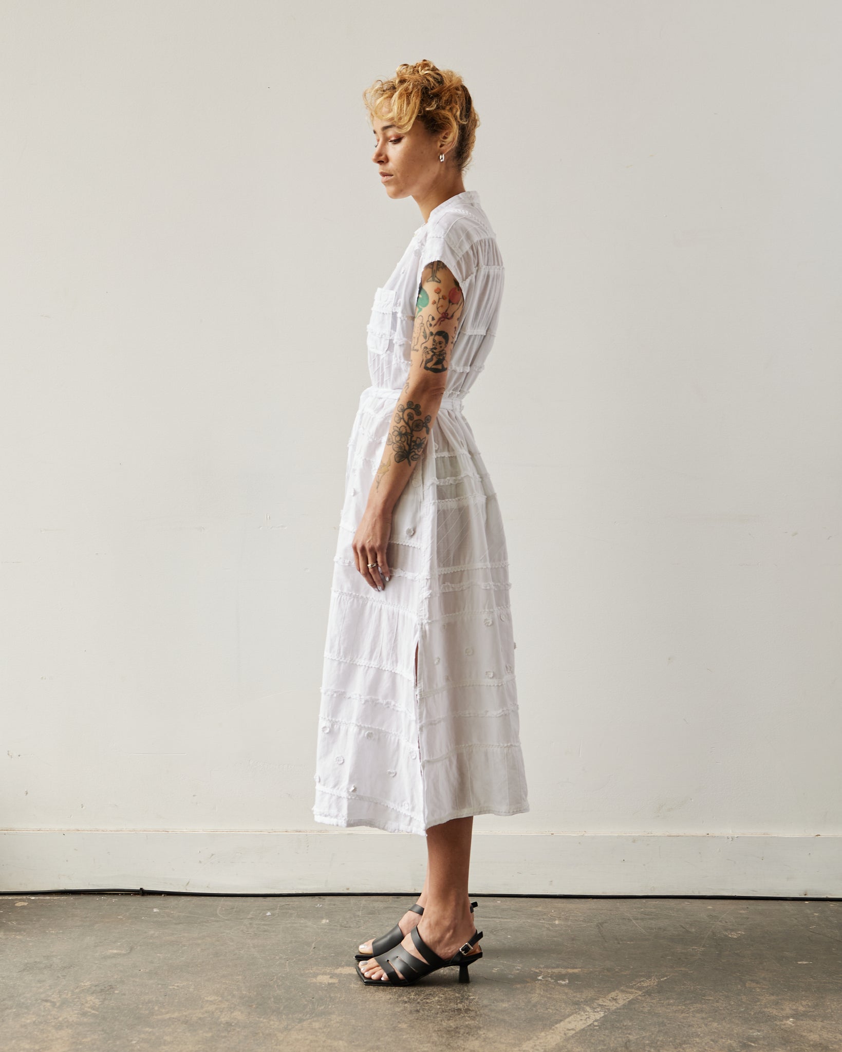 Engineered Garments Banded Collar Dress, White | Glasswing