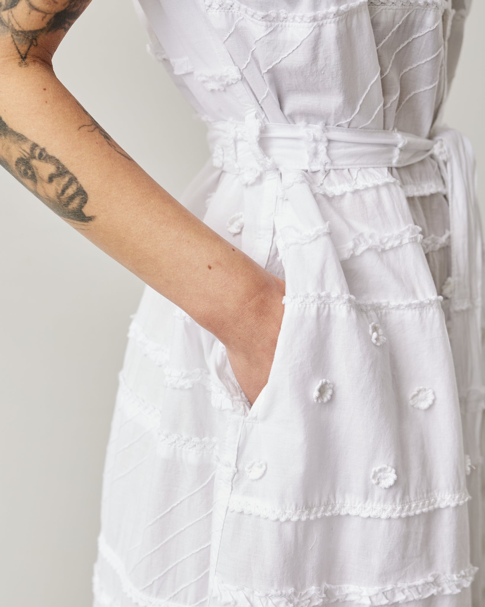 Engineered Garments Banded Collar Dress, White