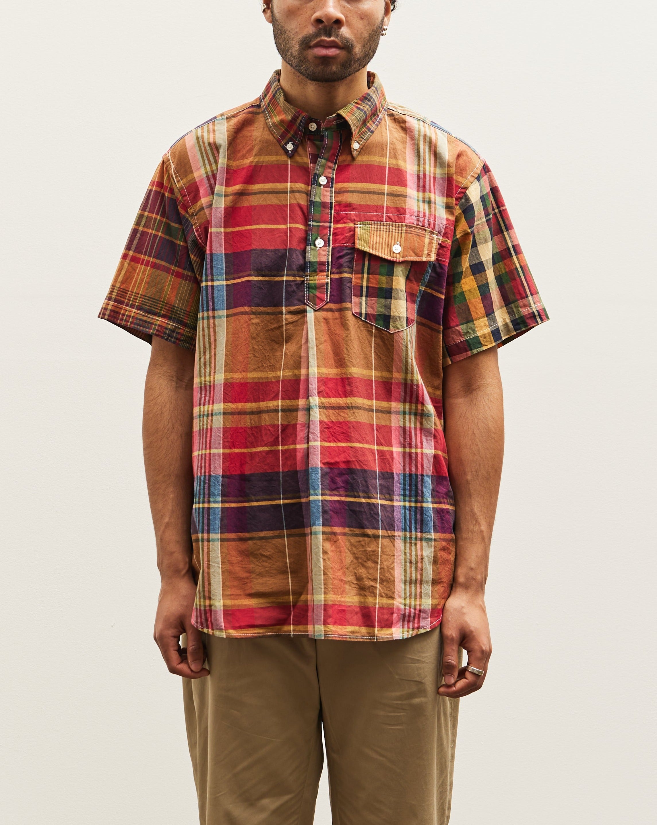 Engineered Garments Big Plaid Popover BD Shirt, Red/Khaki