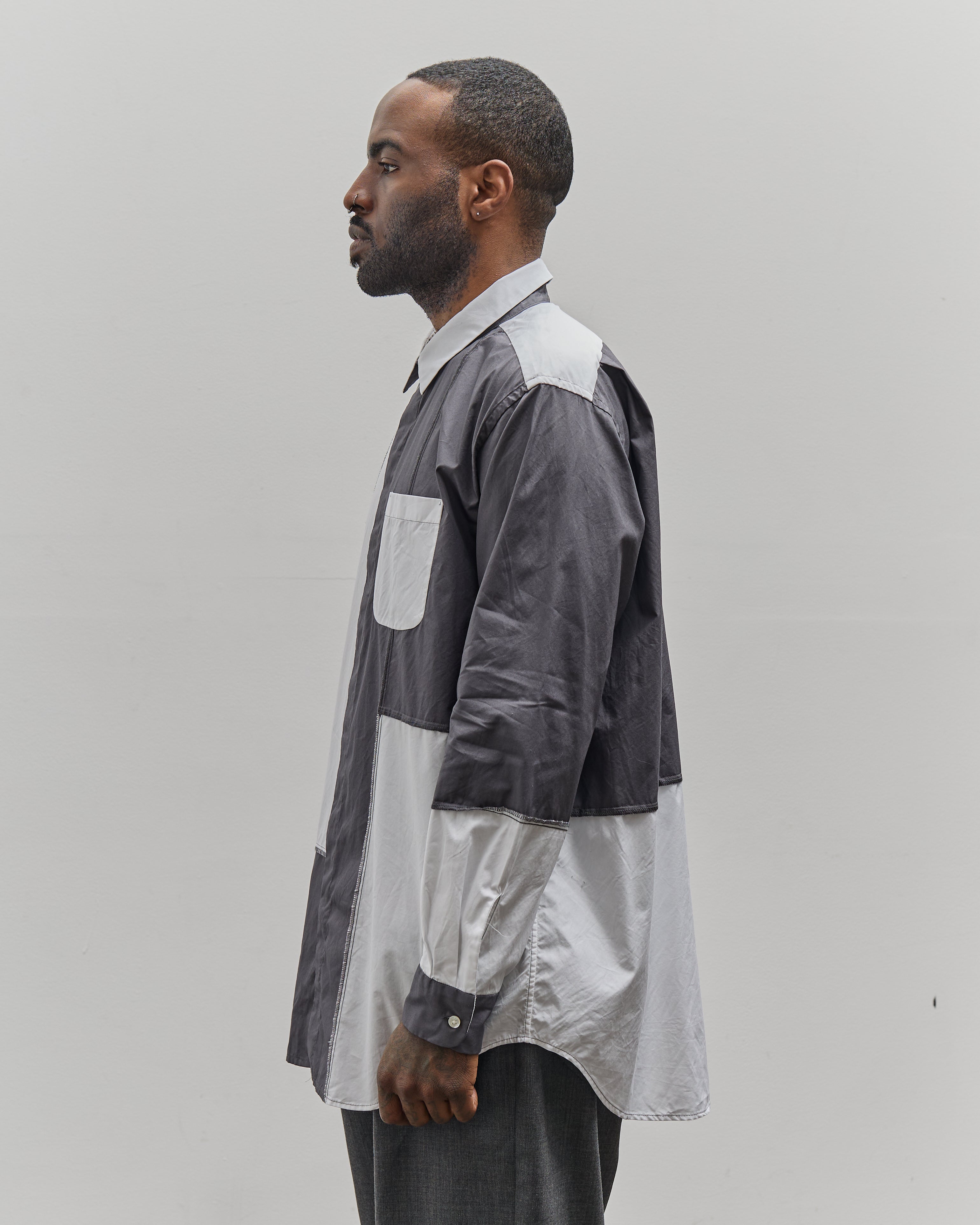 Engineered Garments Combo Short Collar Shirt, White/Charcoal