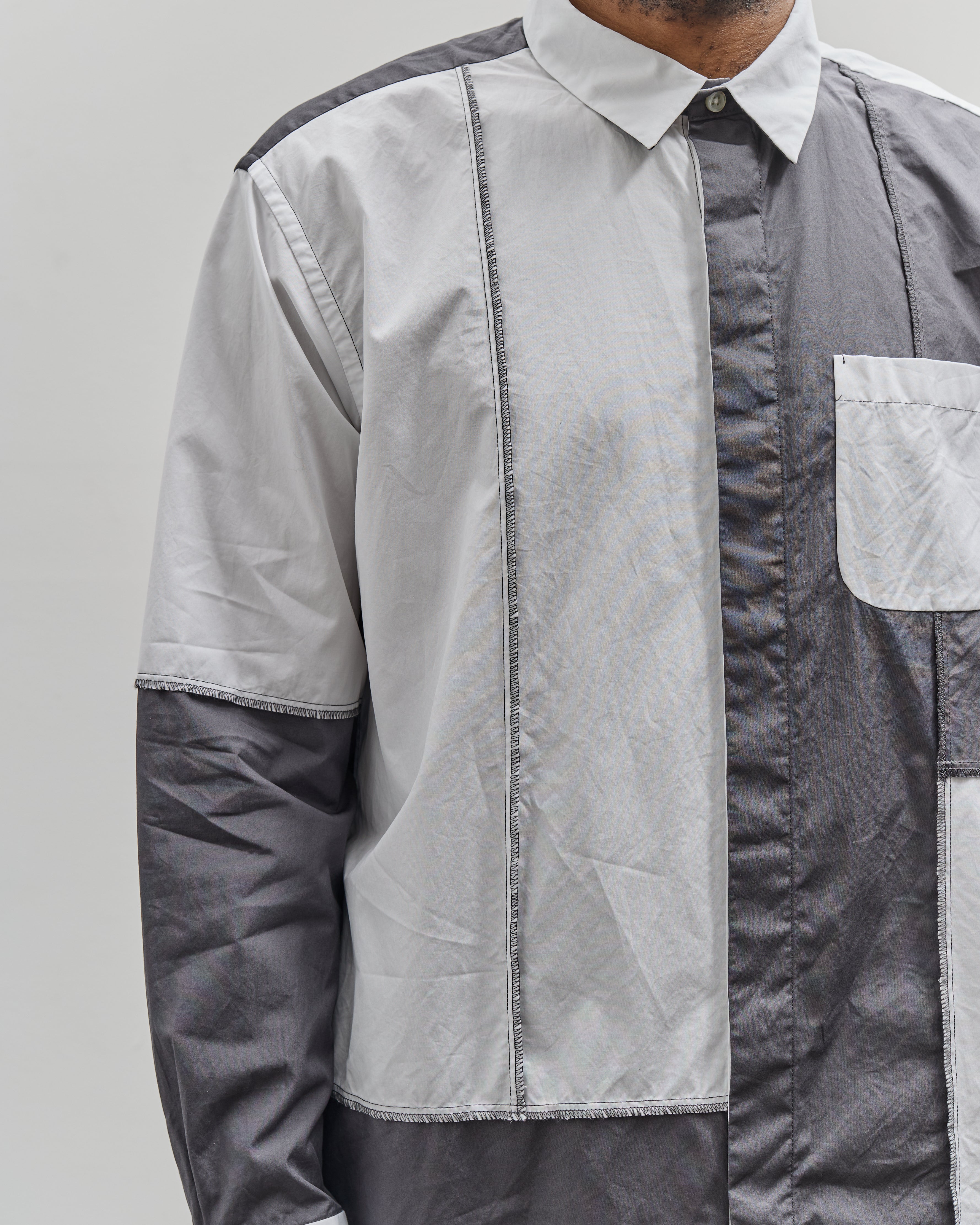 Engineered Garments Combo Short Collar Shirt, White/Charcoal