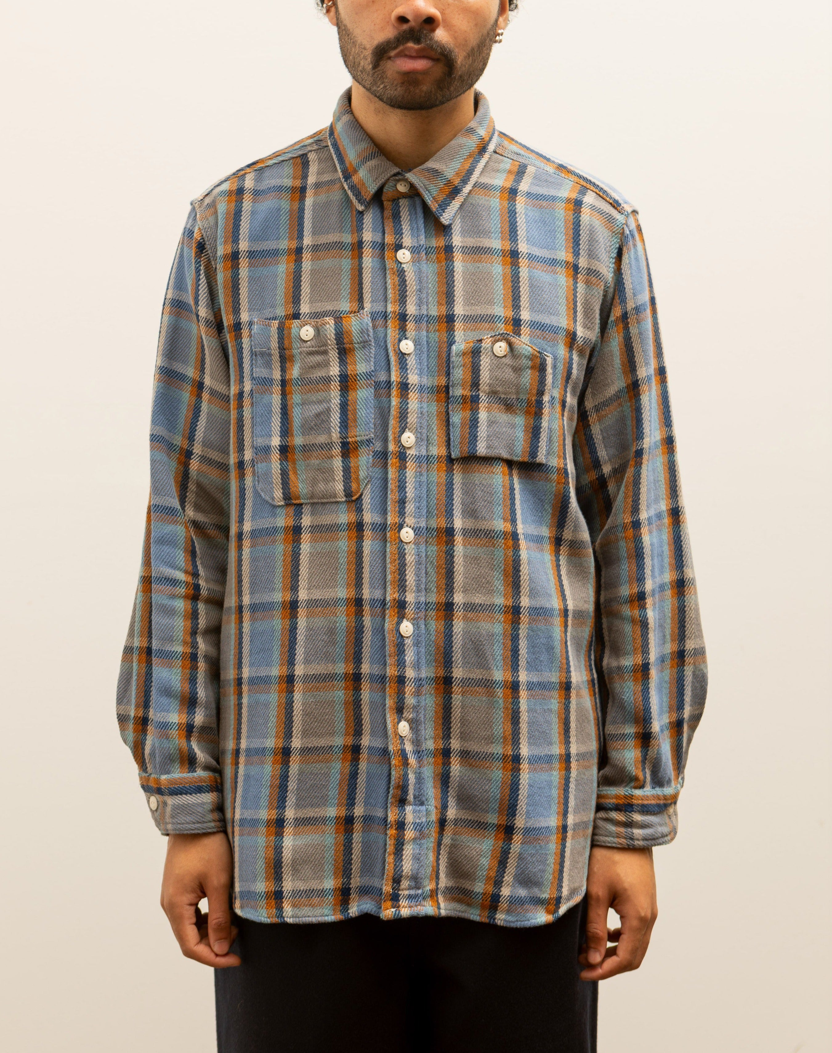 Engineered Garments Heavy Twill Work Shirt, Blue Plaid | Glasswing