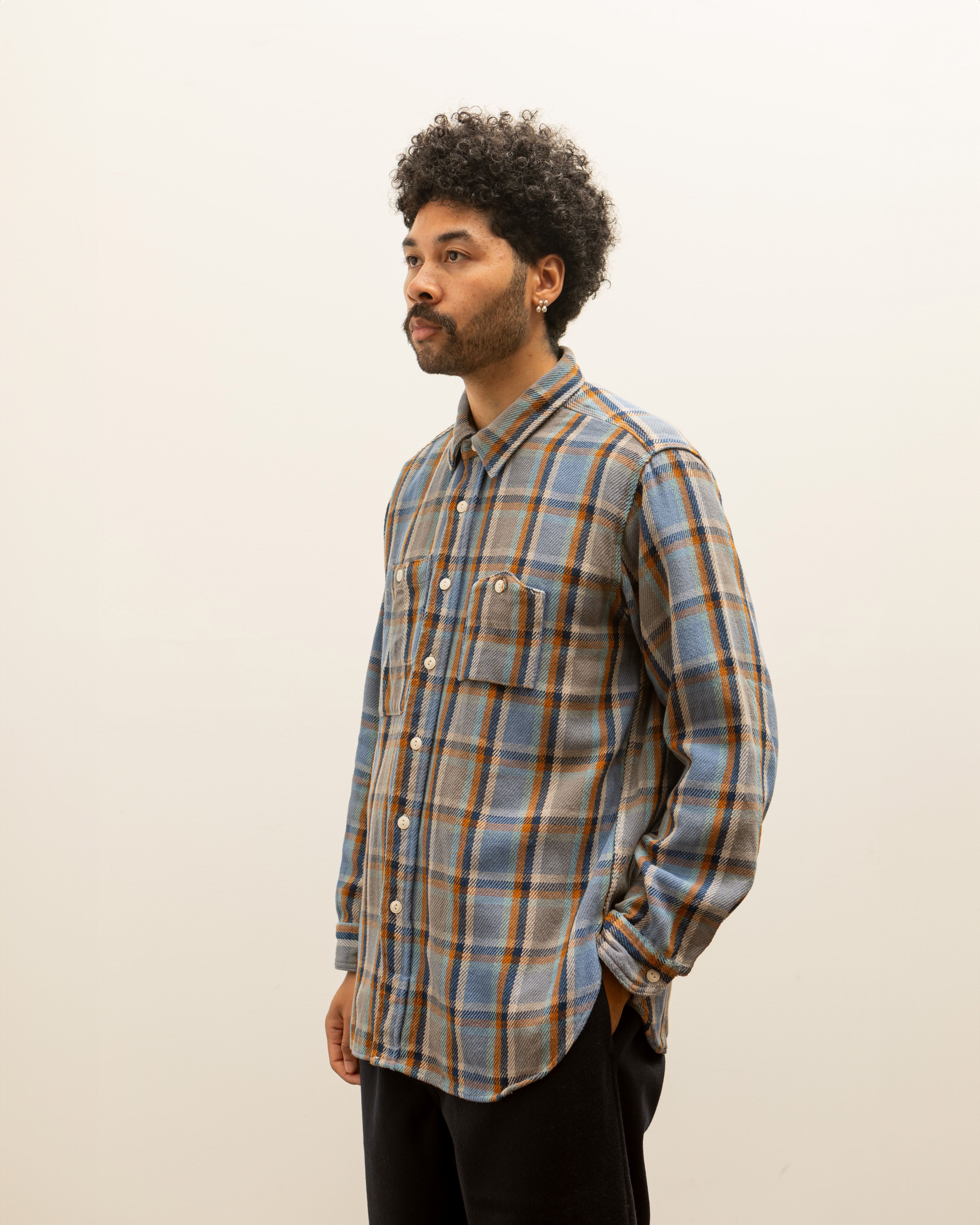 Engineered Garments Heavy Twill Work Shirt, Blue Plaid