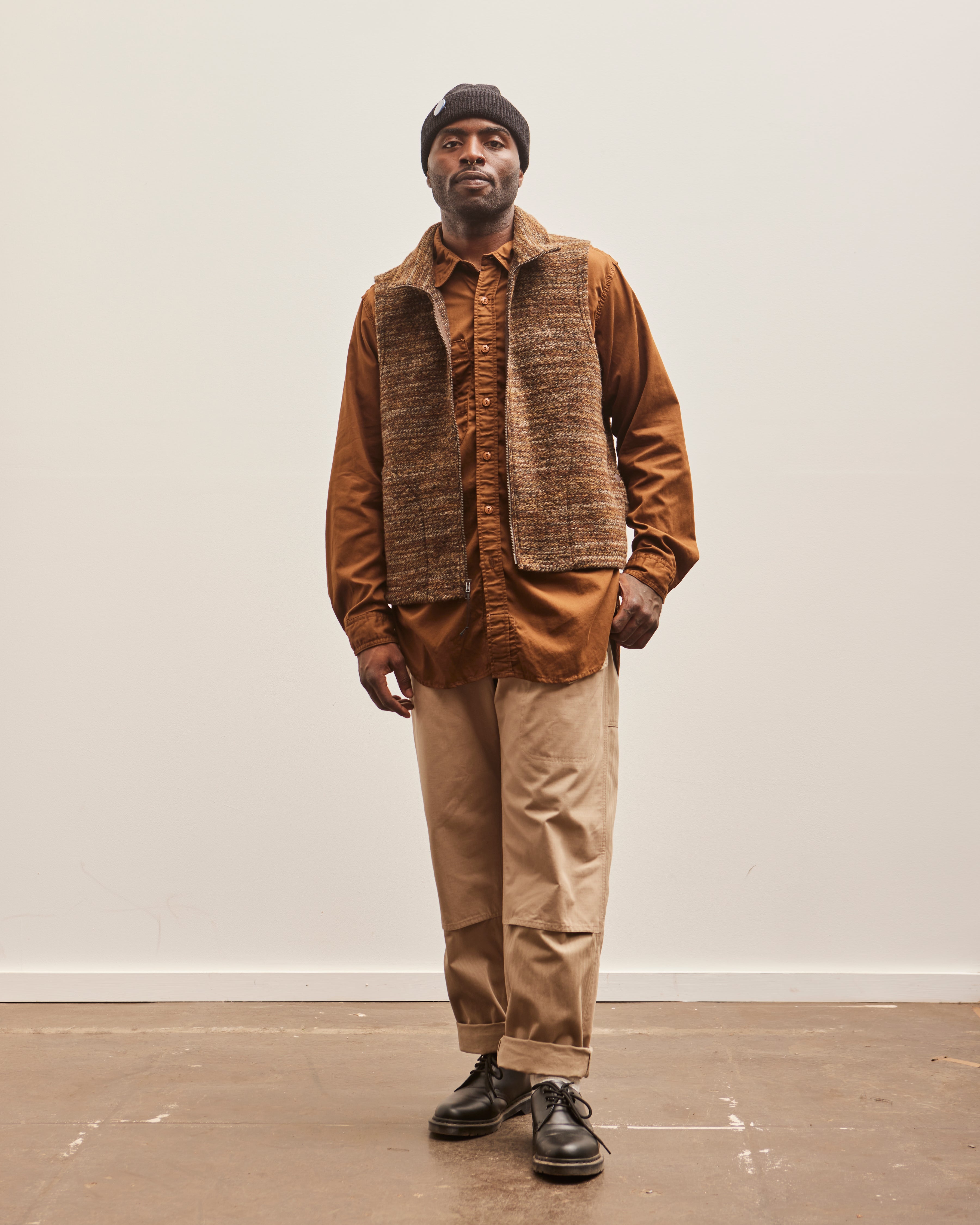 Engineered Garments High Mock Knit Vest, Brown Melange – Glasswing