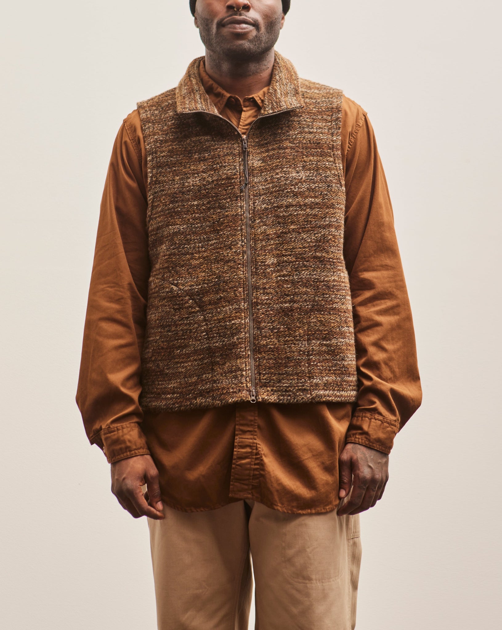 Engineered Garments High Mock Knit Vest, Brown Melange