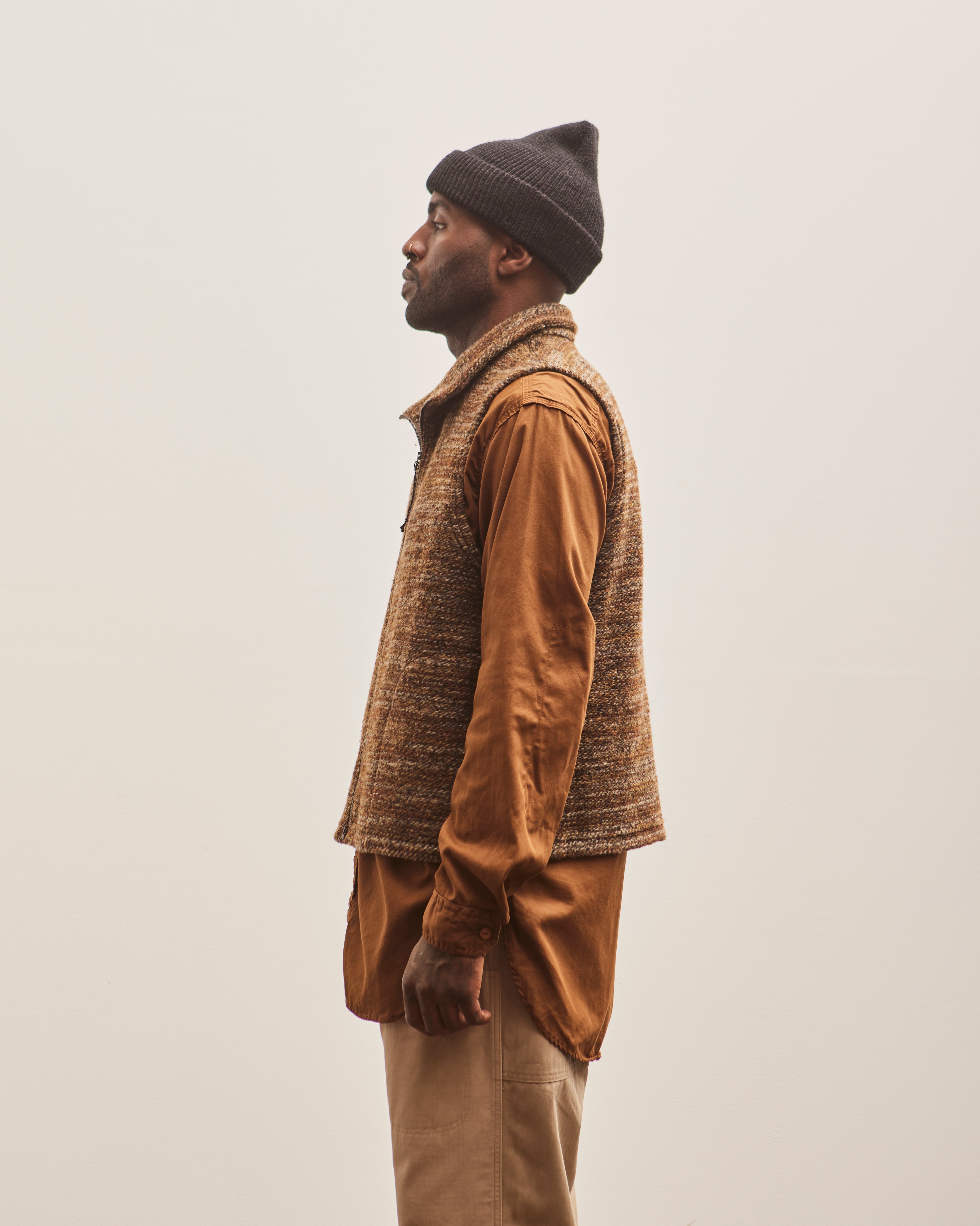 Engineered Garments High Mock Knit Vest, Brown Melange – Glasswing