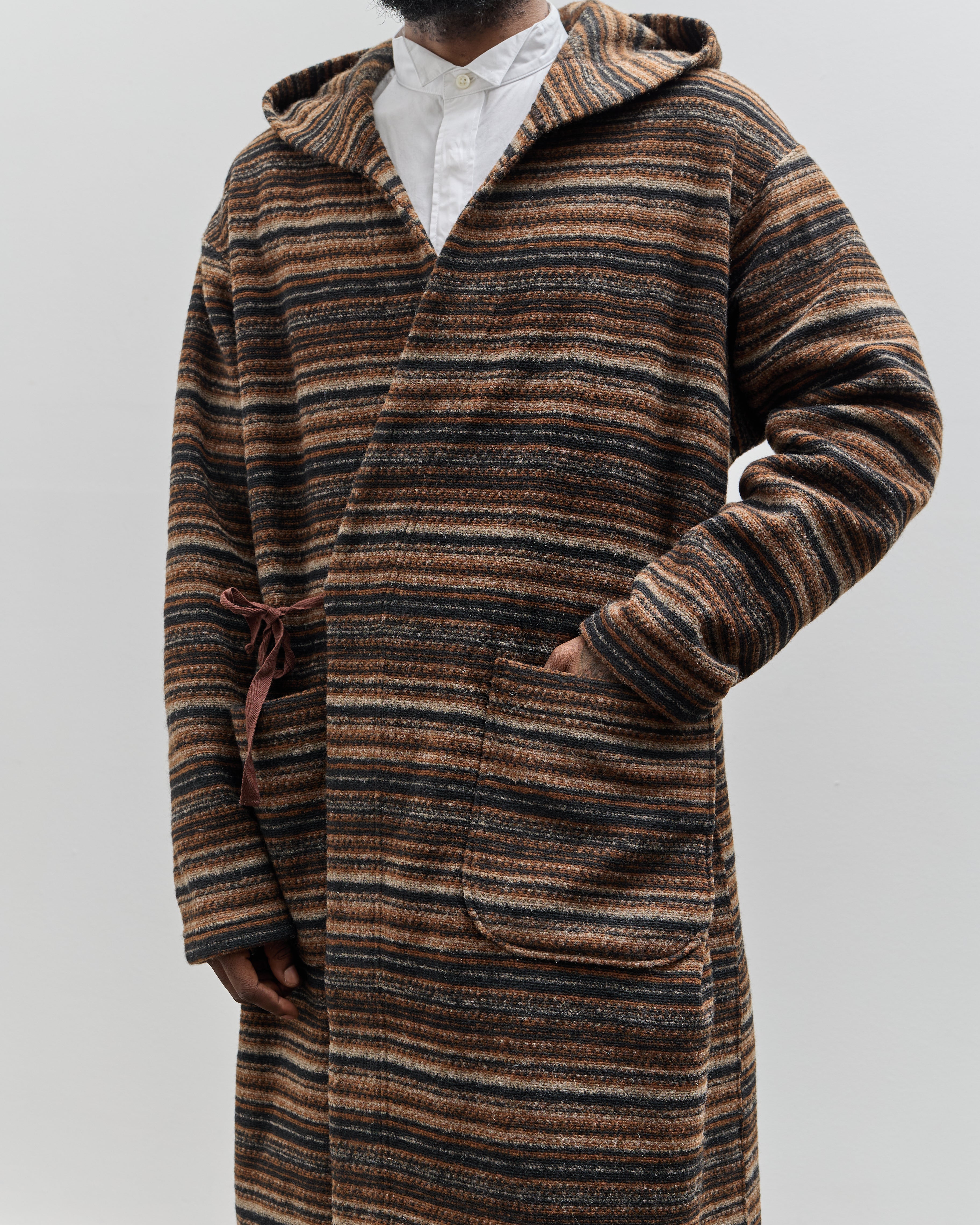お歳暮 人気 Engineered Garments Knit Robe, Brown Stripe – Glasswing ジャケット・アウター