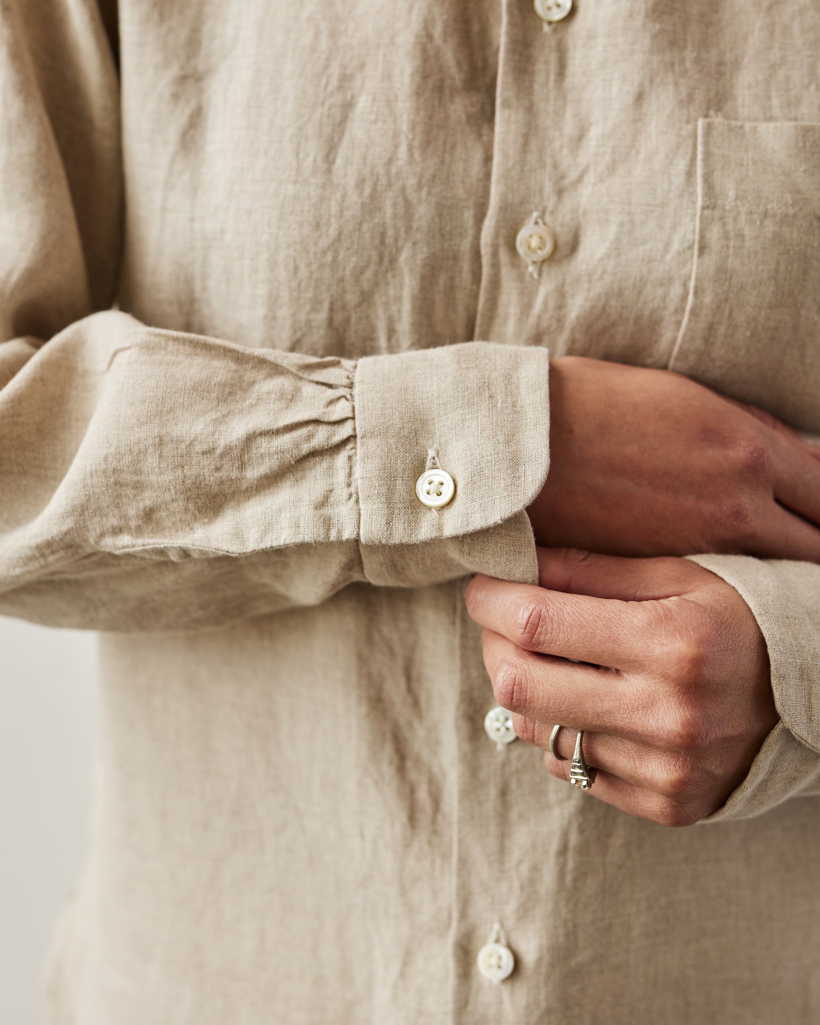 Engineered Garments Linen Rounded Collar Shirt, Natural