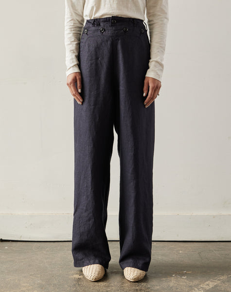 READY TO SHIP Navy Straight Linen Pants Long Linen Trousers