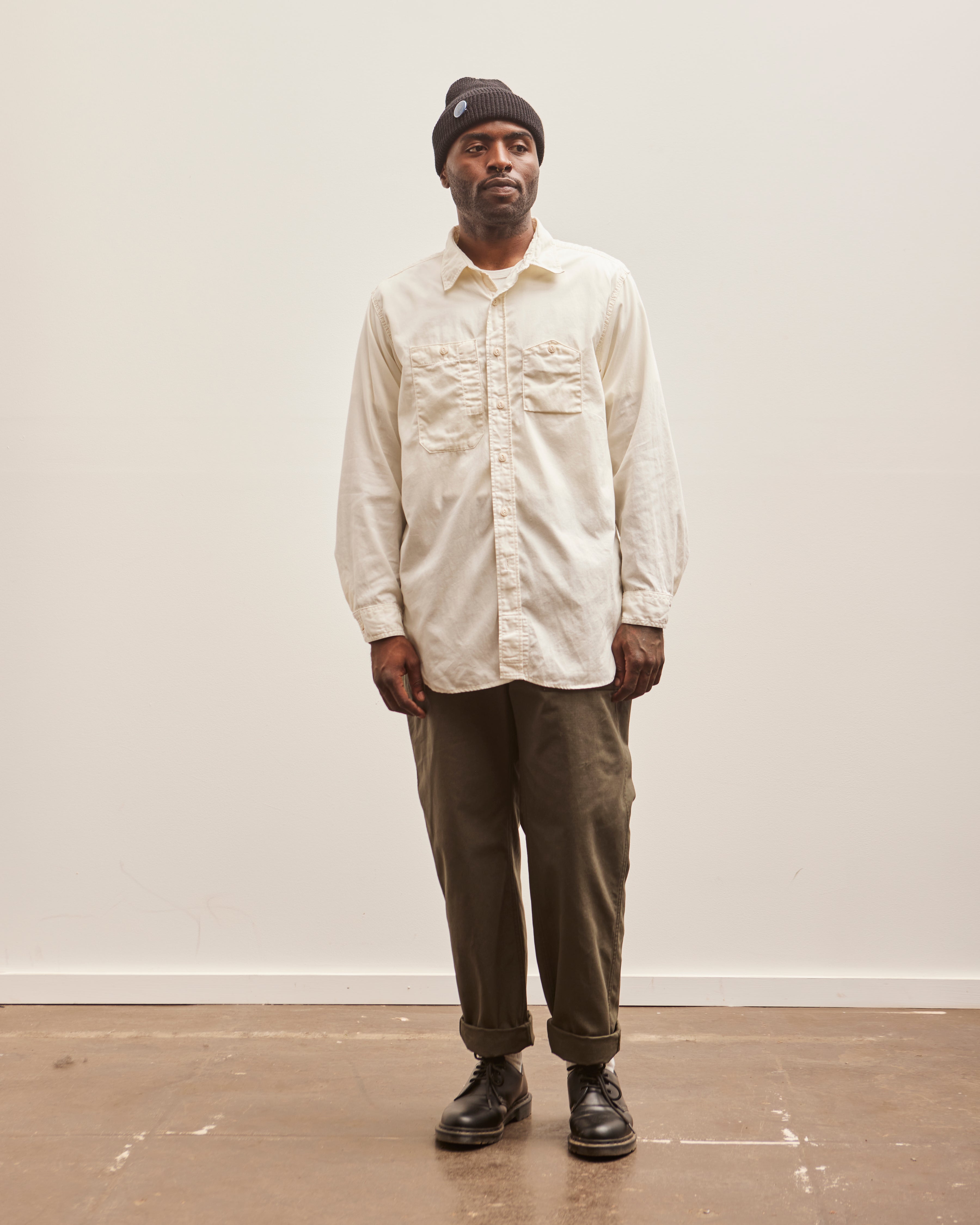 Engineered Garments Microsanded Twill Work Shirt, Ivory – Glasswing