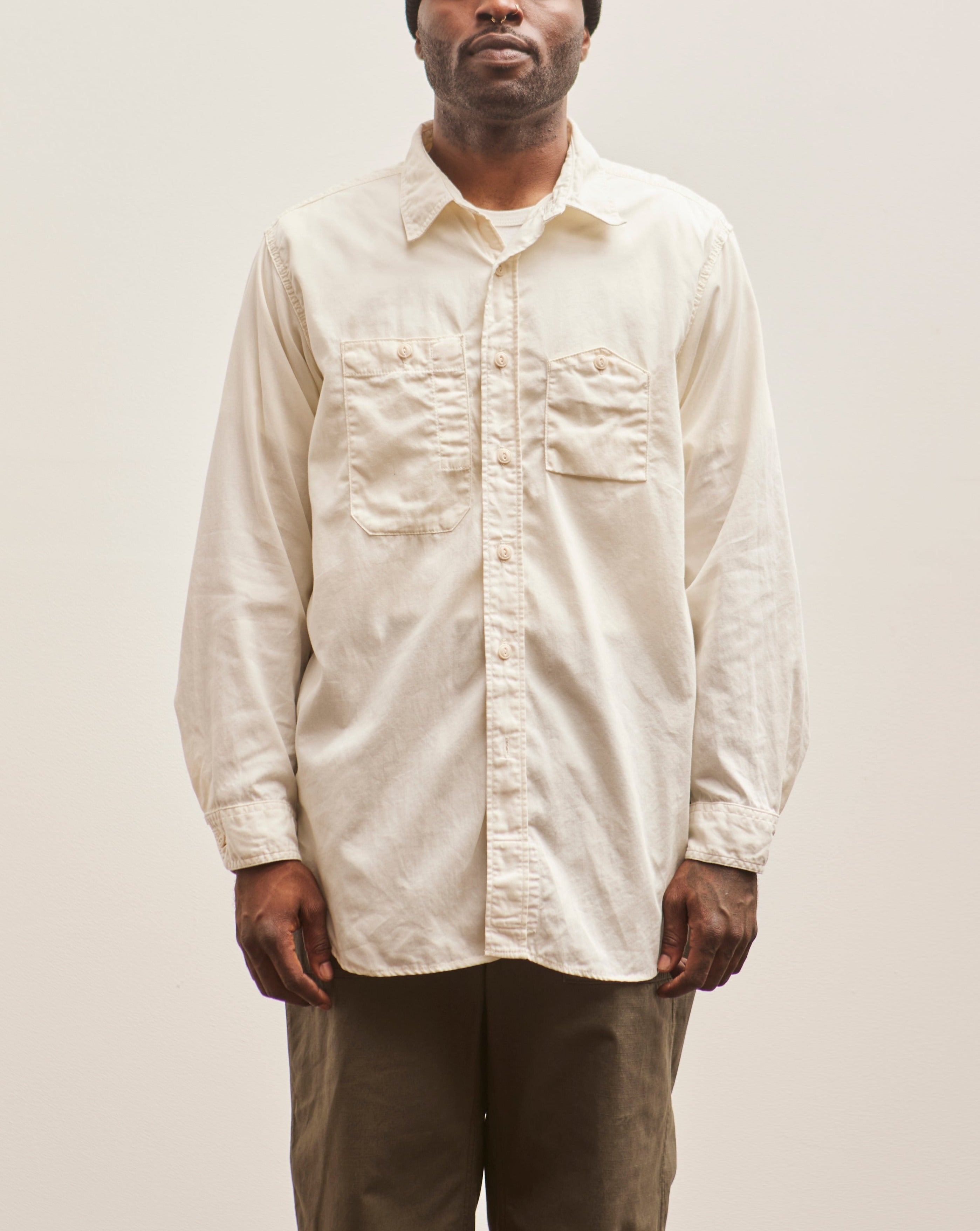 Engineered Garments Microsanded Twill Work Shirt, Ivory | Glasswing