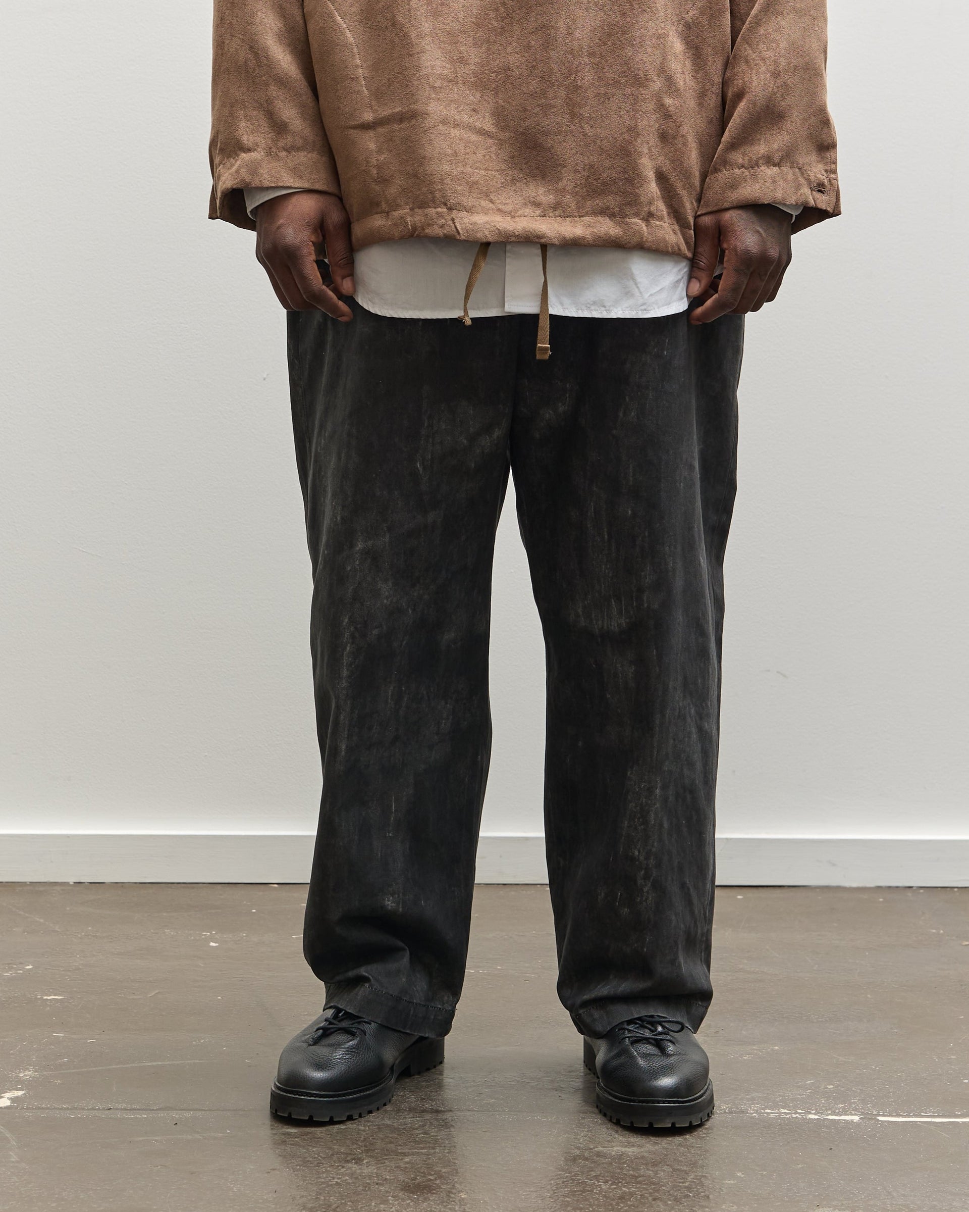 Engineered Garments Officer Pant, Black Cotton Distressed Print 
