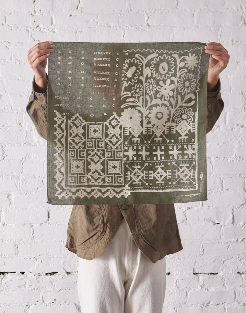 Engineered Garments Patchwork Printed Bandana, Olive | Glasswing