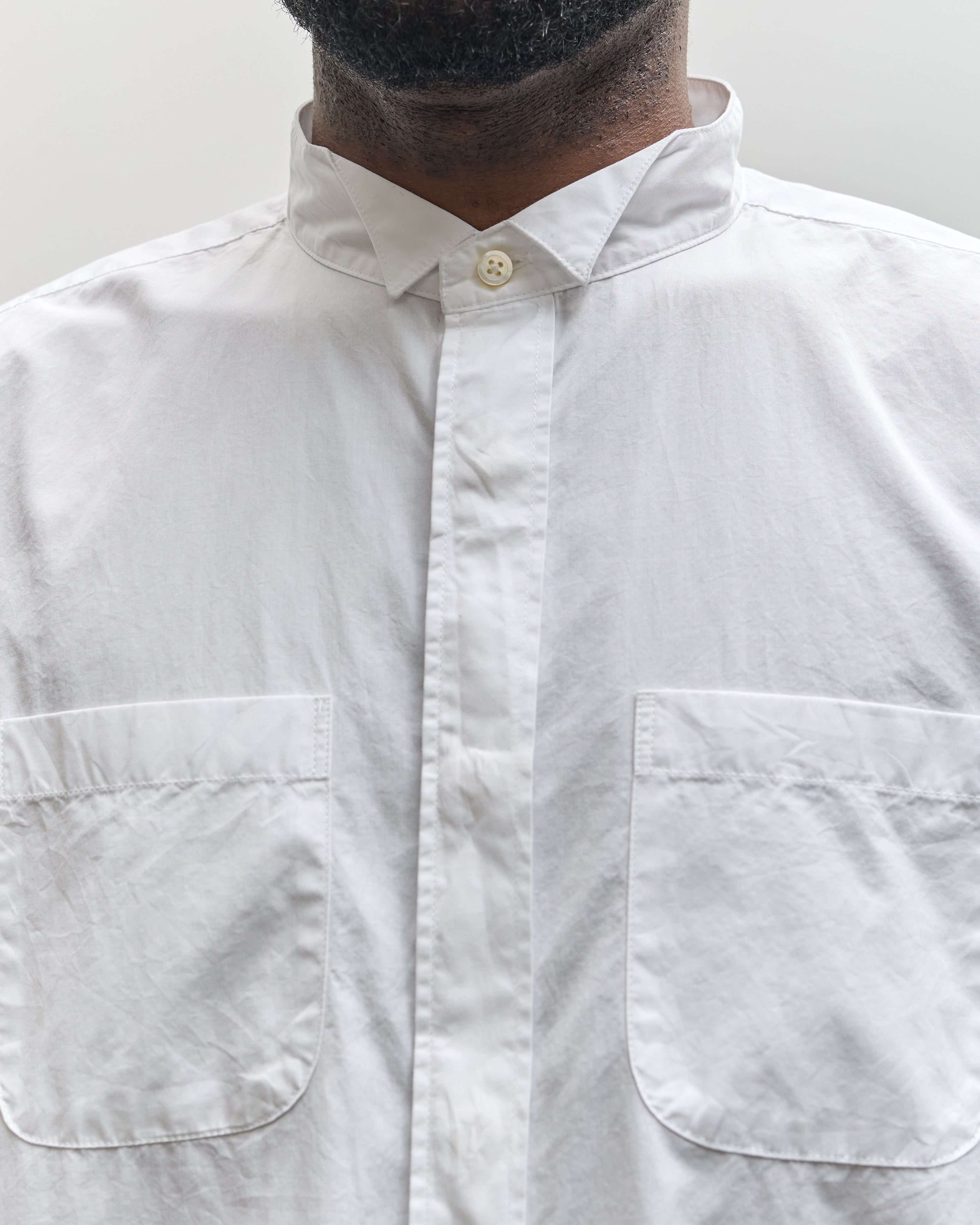 トップス Engineered Garments Shawl Shirt White Engineered Garments Wing Collar Shirt, White – Glasswing
