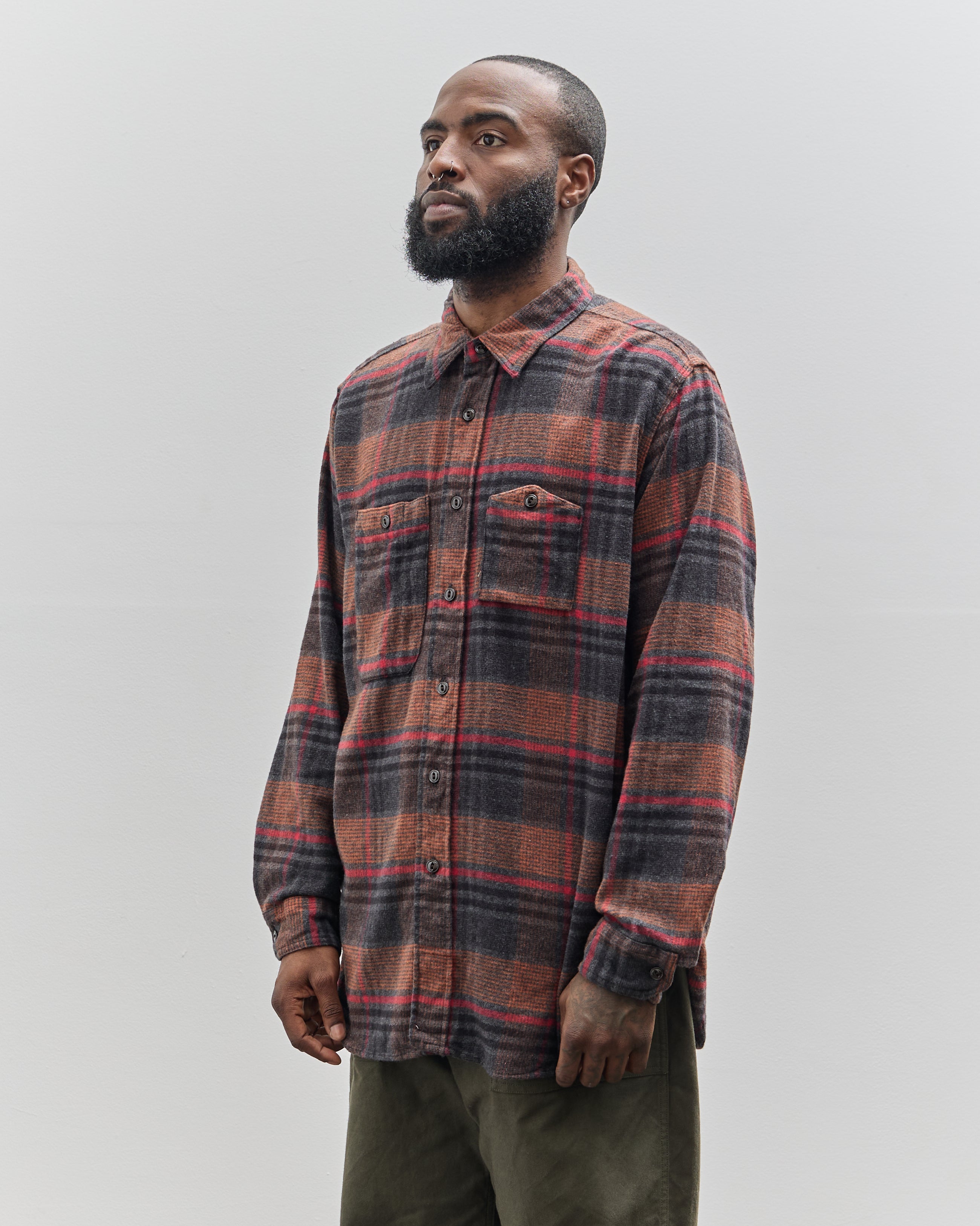 engineered garments WorkShirtOrangePlaid Engineered Garments Cotton Broadcloth Work Shirt - Orange