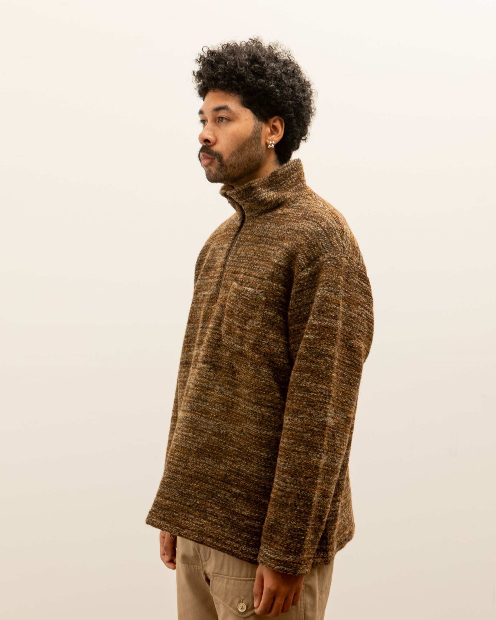 Engineered Garments Zip Mock Neck, Brown Melange