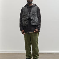 Engineered Garments Fowl Vest, Black Cotton Distressed Print