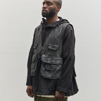 Engineered Garments Fowl Vest, Black Cotton Distressed Print