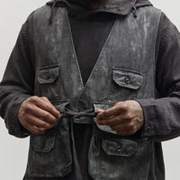 Engineered Garments Fowl Vest, Black Cotton Distressed Print