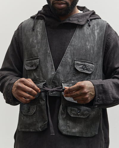 Engineered Garments Fowl Vest, Black Cotton Distressed Print