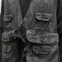 Engineered Garments Fowl Vest, Black Cotton Distressed Print