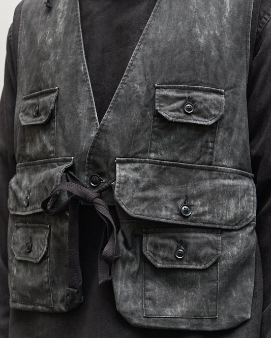 Engineered Garments Fowl Vest, Black Cotton Distressed Print