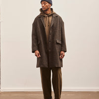 Evan Kinori Big Coat, Dark Olive Heavy Brushed Wool Check