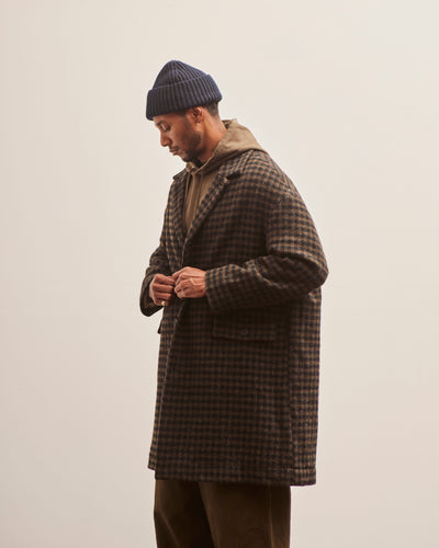 Evan Kinori Big Coat, Dark Olive Heavy Brushed Wool Check