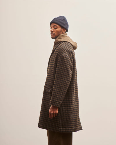 Evan Kinori Big Coat, Dark Olive Heavy Brushed Wool Check