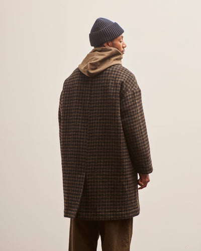 Evan Kinori Big Coat, Dark Olive Heavy Brushed Wool Check