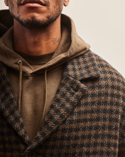 Evan Kinori Big Coat, Dark Olive Heavy Brushed Wool Check