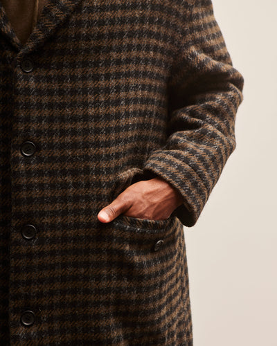 Evan Kinori Big Coat, Dark Olive Heavy Brushed Wool Check