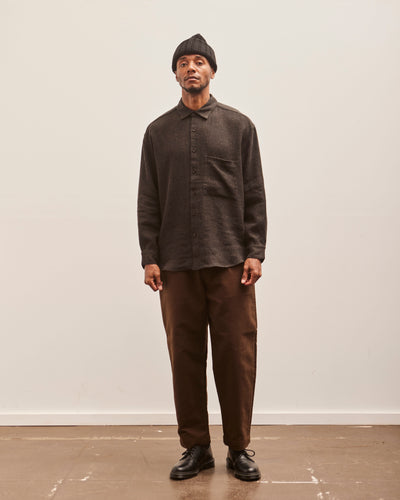 Evan Kinori Big Shirt Two, Brown Brushed Linen/Wool Twill