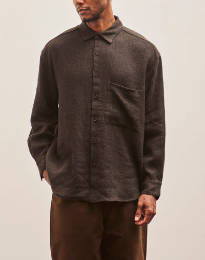 Evan Kinori Big Shirt Two, Brown Brushed Linen/Wool Twill