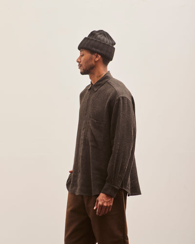 Evan Kinori Big Shirt Two, Brown Brushed Linen/Wool Twill