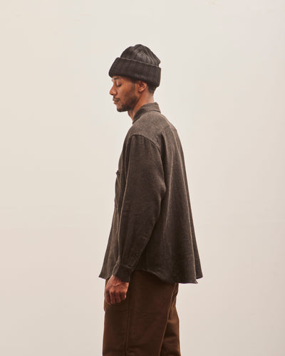 Evan Kinori Big Shirt Two, Brown Brushed Linen/Wool Twill