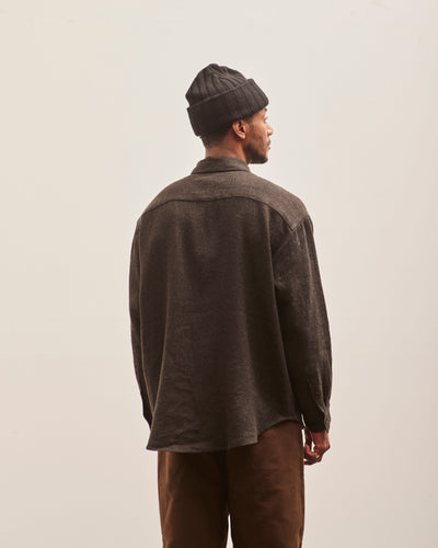 Evan Kinori Big Shirt Two, Brown Brushed Linen/Wool Twill