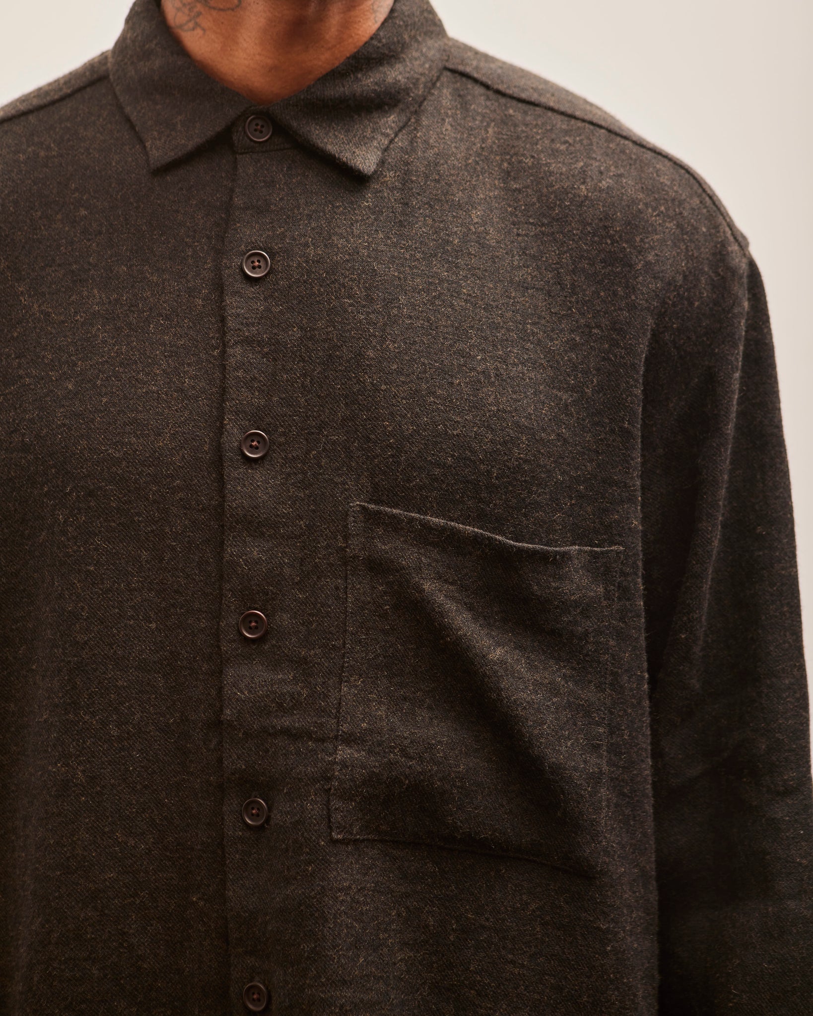 Evan Kinori Big Shirt Two, Brown Brushed Linen/Wool Twill