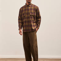Evan Kinori Big Shirt, Dark Olive Wool/Gauze Check