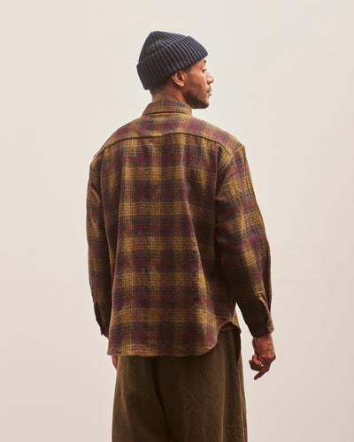 Evan Kinori Big Shirt, Dark Olive Wool/Gauze Check